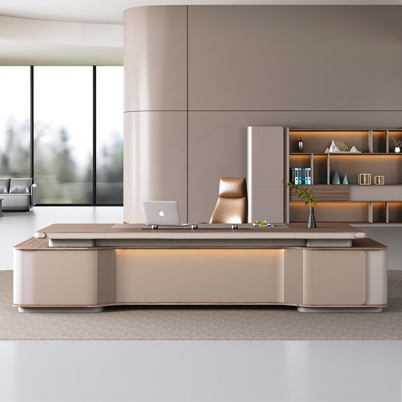 Model: DBT005 Nowoczesny głos-Listwa świetlna kontrolna Kombinacja biurka i szafki Boss, wielofunkcyjne gniazdo, lekkie, luksusowe i eleganckie biurko Boss.